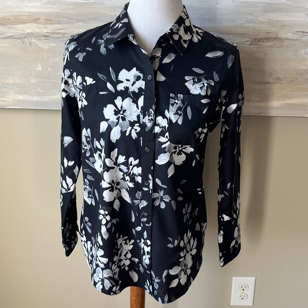 Coldwater Creek Black and White Floral Blouse